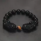 Natural Obsidian Stone Beads Pixiu Bracelet for Men Black/Gold Obsidian Vintage Chinese Fengshui Wealth and Luck Jewelry 2
