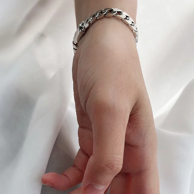 Real Solid S925 Sterling Silver Bracelet For Men Women Punk Couple Jewelry Authentic S925 Silver Bracelet Certified Jewelry