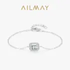 Ailmay 925 Sterling Silver Luxury Dazzling Rectangle1Ct Zirconia Link Chain Charm Bracelet For Women Wedding Engagement Jewelry 1
