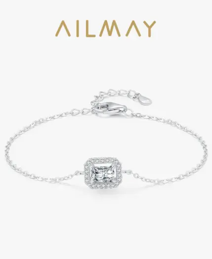 Ailmay 925 Sterling Silver Luxury Dazzling Rectangle1Ct Zirconia Link Chain Charm Bracelet For Women Wedding Engagement Jewelry 1 Ailmay 925 Sterling Silver Luxury Dazzling Rectangle1Ct Zirconia Link Chain Charm Bracelet For Women Wedding Engagement Jewelry 1