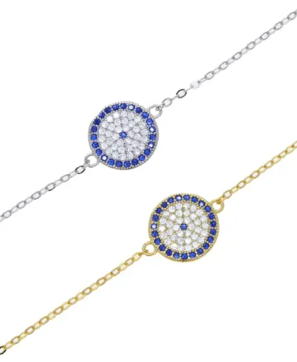 Classic 925 Sterling Silver Women Jewelry Geometric Round Evil Eye Charm Lovely Bracelet 4