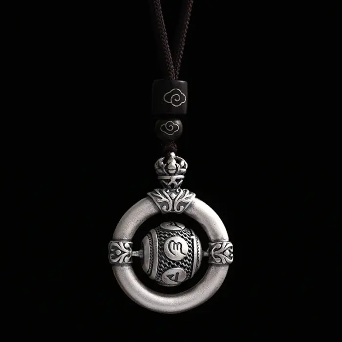Chinese Peace Knot Pendant Necklace with Om Six-Character Mantra Rotate Beads for Men Women Amulet Jewelry Blessings & Harmony 5
