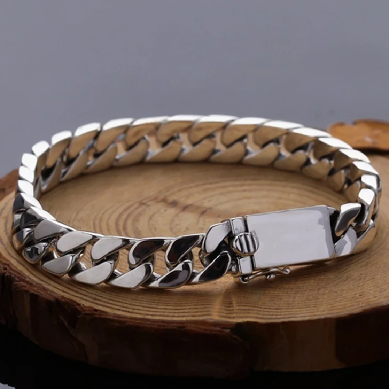 Real Solid S925 Sterling Silver Bracelet For Men Women Punk Couple Jewelry Authentic S925 Silver Bracelet Certified Jewelry