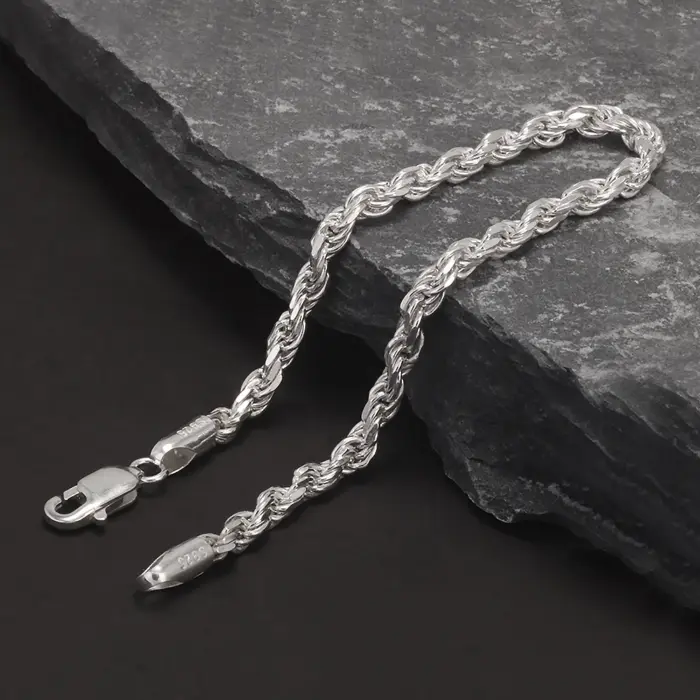3.3mm 925 Sterling Silver Classic Twist Rope Chain Link Bracelet Unisex Diamond-Cut Braided Rope Bracelet Fashion Jewelry 2 3.3mm 925 Sterling Silver Classic Twist Rope Chain Link Bracelet Unisex Diamond-Cut Braided Rope Bracelet Fashion Jewelry 2