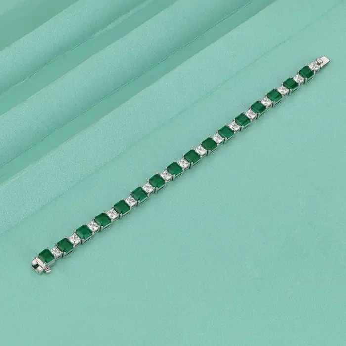 15-18cm 925 Sterling Silver Synthesis Colombian Emerald Bracelets for Women S925 Silver Carbon Diamond Chain Bracelet Bangles 5
