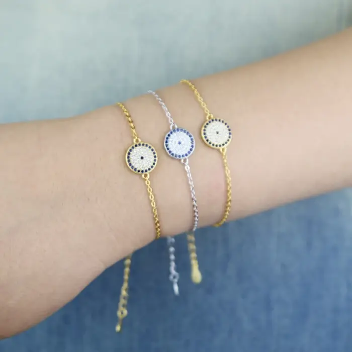 Classic 925 Sterling Silver Women Jewelry Geometric Round Evil Eye Charm Lovely Bracelet 6 Classic 925 Sterling Silver Women Jewelry Geometric Round Evil Eye Charm Lovely Bracelet 6