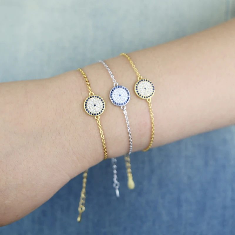 Classic 925 Sterling Silver Women Jewelry Geometric Round Evil Eye Charm Lovely Bracelet