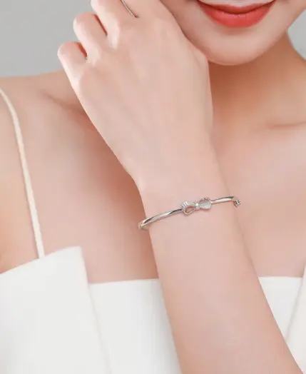 Ailmay 100% 925 Sterling Silver Lovely Bow-Knot Bracelets For Women Dazzling Clear CZ Cute Fine Jewelry Women Girl Gift 2