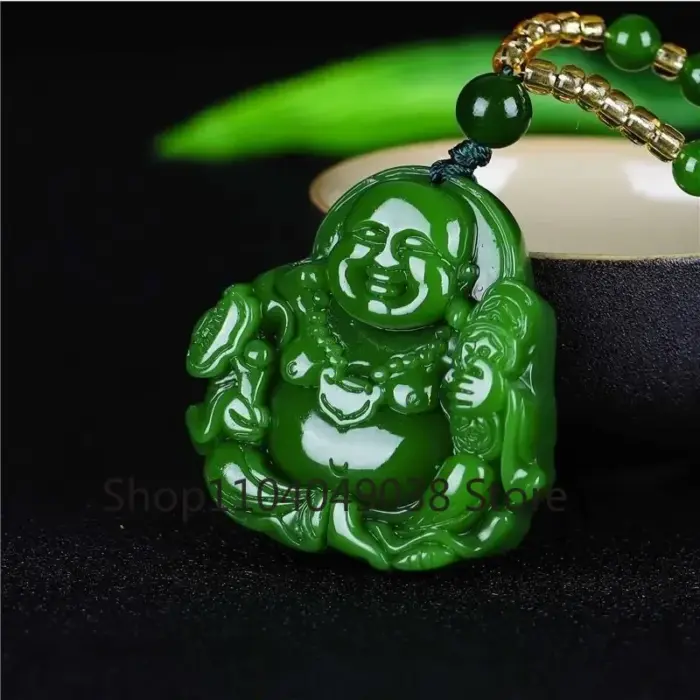 Chinese Green Jade Maitreya Buddha Pendant Necklace Charm Jadeite Jewelry Carved Amulet Fashion Accessories Gifts for Women Men 3 Chinese Green Jade Maitreya Buddha Pendant Necklace Charm Jadeite Jewelry Carved Amulet Fashion Accessories Gifts for Women Men 3