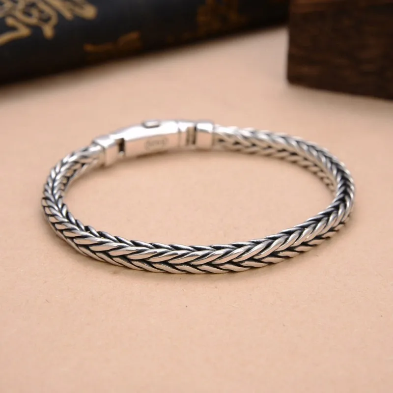 S925 Silver Factory Price handwoven vintage overbearing style personality keel bracelet men's and women's fashion jewelry gift