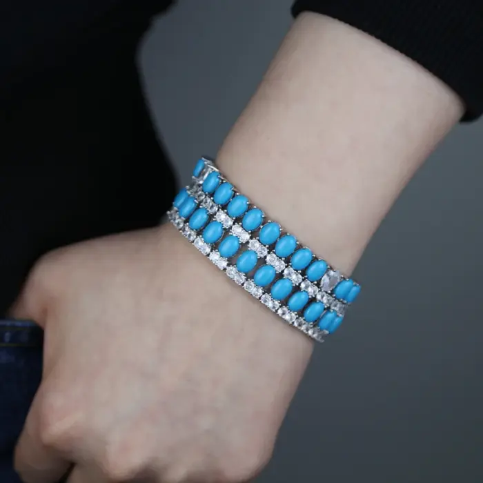 2023 Summer New High Quality Women Jewelry Geometric Oval Blue Turquoises Stone Tennis Bracelet For Women 6 2023 Summer New High Quality Women Jewelry Geometric Oval Blue Turquoises Stone Tennis Bracelet For Women 6