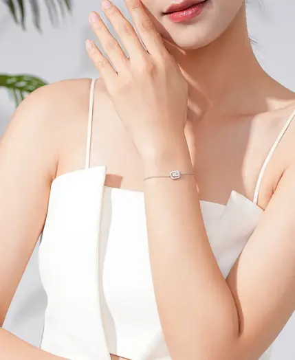 Ailmay 925 Sterling Silver Luxury Dazzling Rectangle1Ct Zirconia Link Chain Charm Bracelet For Women Wedding Engagement Jewelry 2