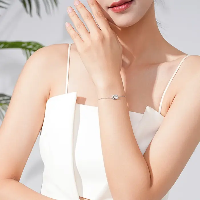 Ailmay 925 Sterling Silver Luxury Dazzling Rectangle1Ct Zirconia Link Chain Charm Bracelet For Women Wedding Engagement Jewelry 2
