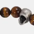 Vintage 925 Sterling Silver Skull Beaded Bracelet Natural Tiger Eye Agate Stone Beads Men Women Couple Fine Jewelry 5