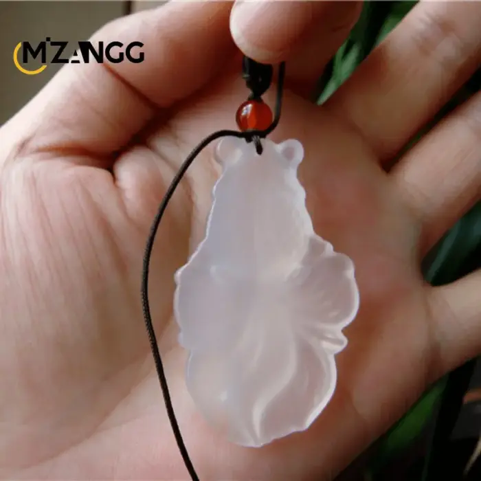 Natural Agate Chalcedony Goldfish Pendant Hand Carved Chalcedony Gold Fish Lucky Blessing Necklace Pendant Fine Jewelry 4