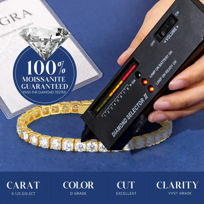 Dainty Full Moissanite Tennis Bracelet 18k Gold Plated 925 Sterling Silver D Color Lab Created Diamond Bracelet for Women Men 5