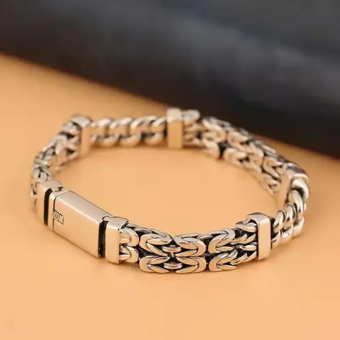S925 Sterling Silver Double-Layer Peace Print Bracelet Woven Retro Personality National Tide National Style Hand Jewelry Gift 2