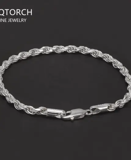 3.3mm 925 Sterling Silver Classic Twist Rope Chain Link Bracelet Unisex Diamond-Cut Braided Rope Bracelet Fashion Jewelry 1