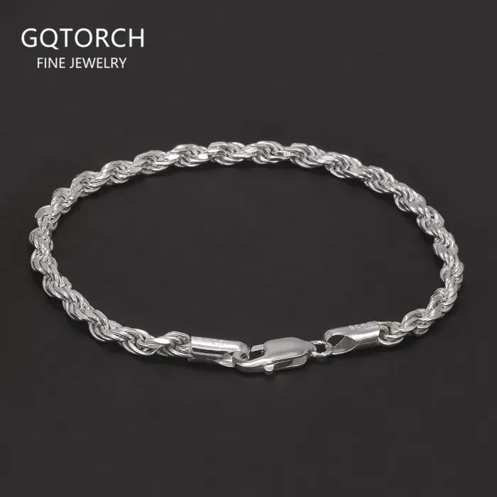 3.3mm 925 Sterling Silver Classic Twist Rope Chain Link Bracelet Unisex Diamond-Cut Braided Rope Bracelet Fashion Jewelry 1 3.3mm 925 Sterling Silver Classic Twist Rope Chain Link Bracelet Unisex Diamond-Cut Braided Rope Bracelet Fashion Jewelry 1