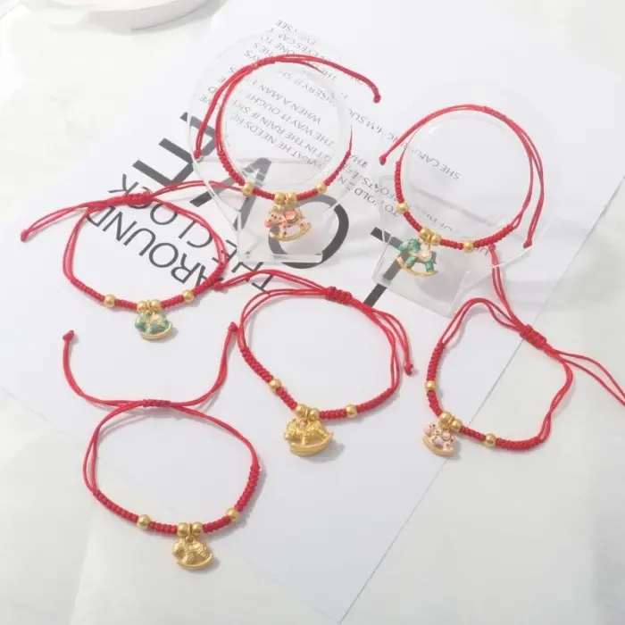1Piece 2026 Horse Year Lucky Red Rope Bracelet Chinese Style Zodiac Horse Braided Bracelet Women Fashion Jewelry 2