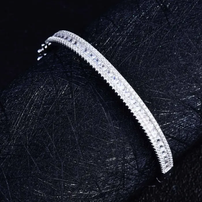 Platinum Plated Cuff Bracelet Cubic Zirconia Rainbow Gradient Jewelry Gift for Women Her Wedding Anniversary Luxury Jewelry 5