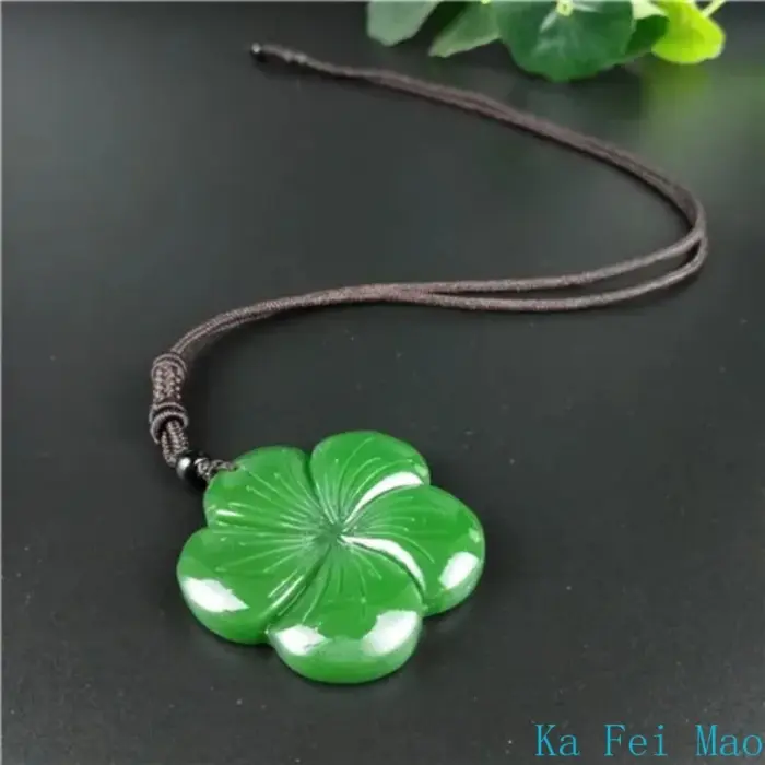 Natural Green Chinese Jade Clover Pendant Necklace Fashion Accessories Charm Jewelry Carved Amulet Gifts for Her Women Men 3 Natural Green Chinese Jade Clover Pendant Necklace Fashion Accessories Charm Jewelry Carved Amulet Gifts for Her Women Men 3