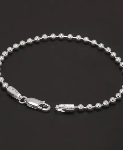 Real 925 Sterling Silver Handmade 3mm Bead Ball Strand Chain Bracelet Unisex Simple Classic Fashion Charm Hand Jewelry 2