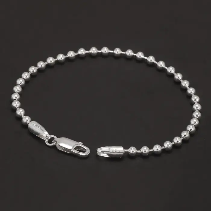 Real 925 Sterling Silver Handmade 3mm Bead Ball Strand Chain Bracelet Unisex Simple Classic Fashion Charm Hand Jewelry 2