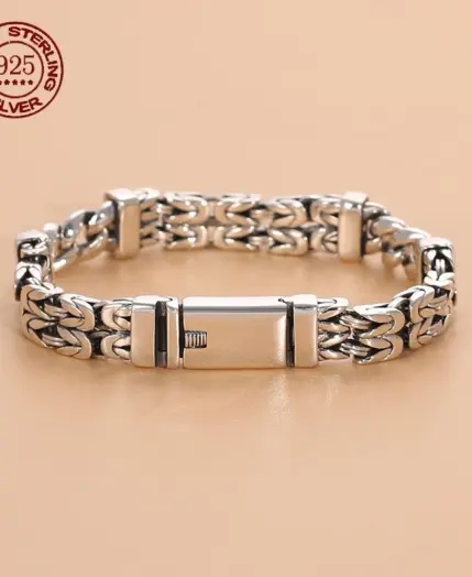 S925 Sterling Silver Double-Layer Peace Print Bracelet Woven Retro Personality National Tide National Style Hand Jewelry Gift 1