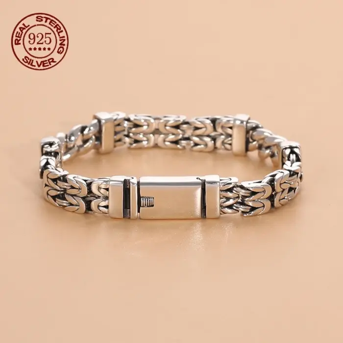 S925 Sterling Silver Double-Layer Peace Print Bracelet Woven Retro Personality National Tide National Style Hand Jewelry Gift 1