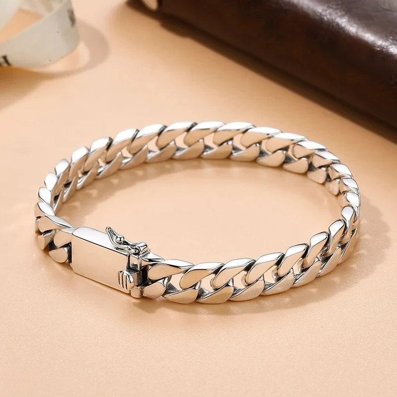 Real Solid S925 Sterling Silver Bracelet For Men Women Punk Couple Jewelry Authentic S925 Silver Bracelet Certified Jewelry
