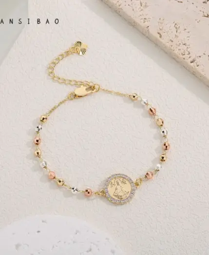 FanSibao Fashion Frontier Maria Statue Tri color Mixed Bead Bracelet Cross Design Women's Exclusive Bracelet 2
