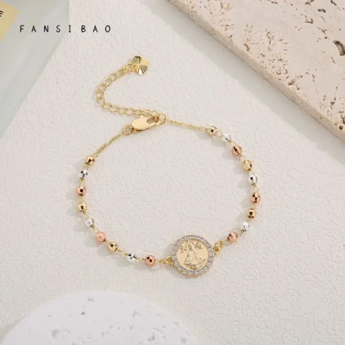 FanSibao Fashion Frontier Maria Statue Tri color Mixed Bead Bracelet Cross Design Women's Exclusive Bracelet 2