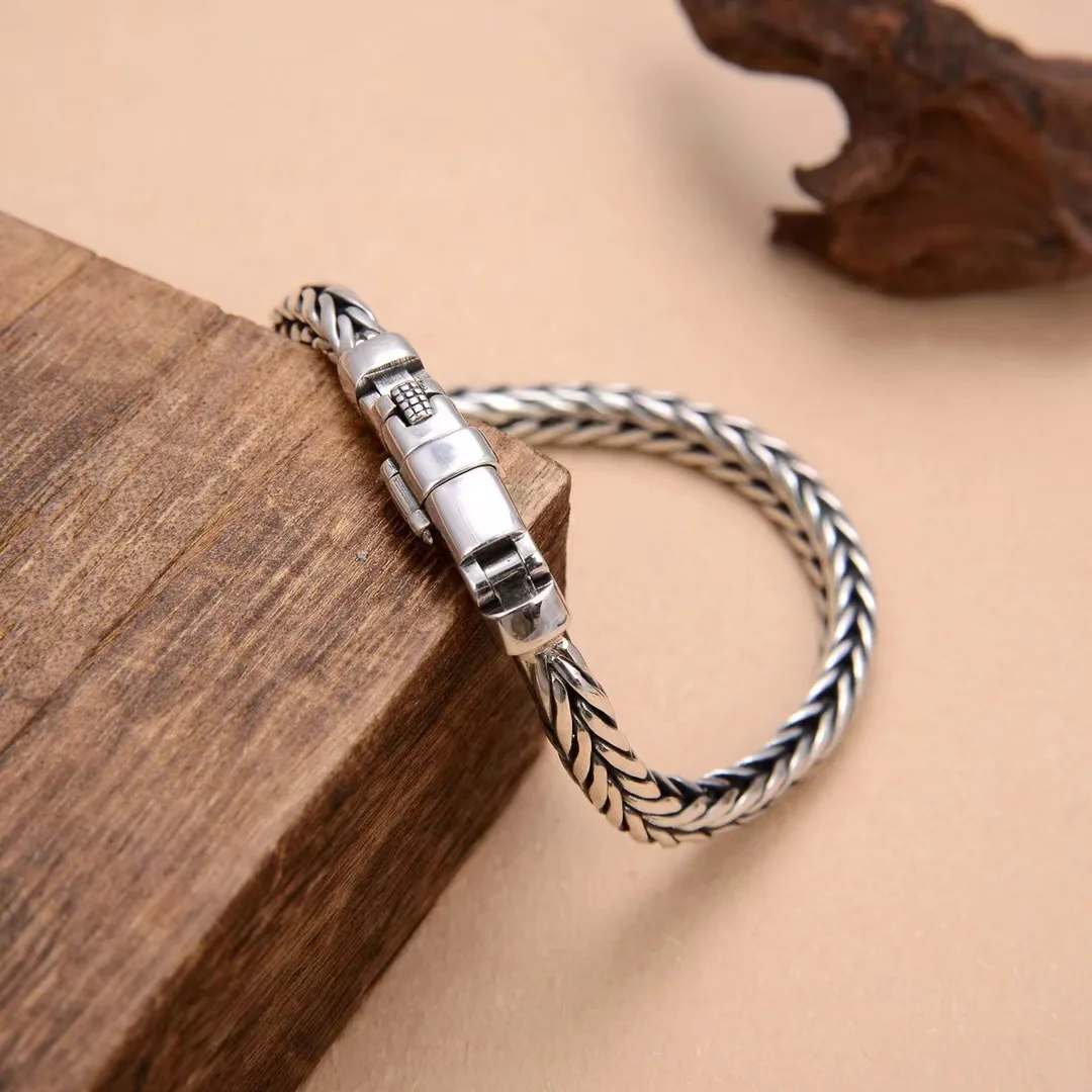 S925 Silver Factory Price handwoven vintage overbearing style personality keel bracelet men's and women's fashion jewelry gift
