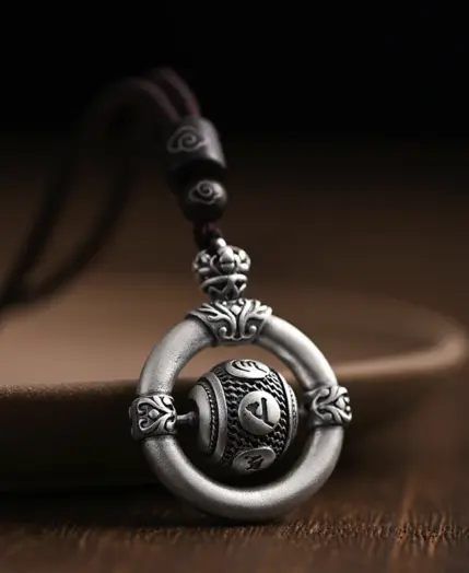 Chinese Peace Knot Pendant Necklace with Om Six-Character Mantra Rotate Beads for Men Women Amulet Jewelry Blessings & Harmony 4