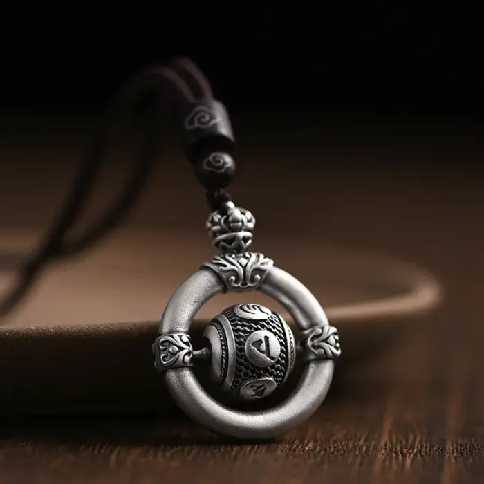 Chinese Peace Knot Pendant Necklace with Om Six-Character Mantra Rotate Beads for Men Women Amulet Jewelry Blessings & Harmony 4