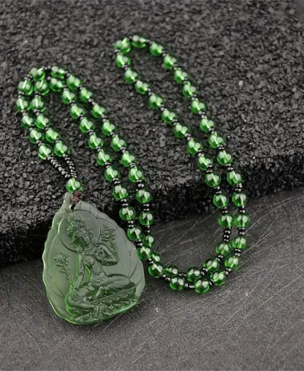 Ice Green Crystal Carved Lotus GuanYin Buddhism Lucky Amulet Pendant Charm Tibetan Buddha Religion Beads Necklaces Jewelry Gift 4
