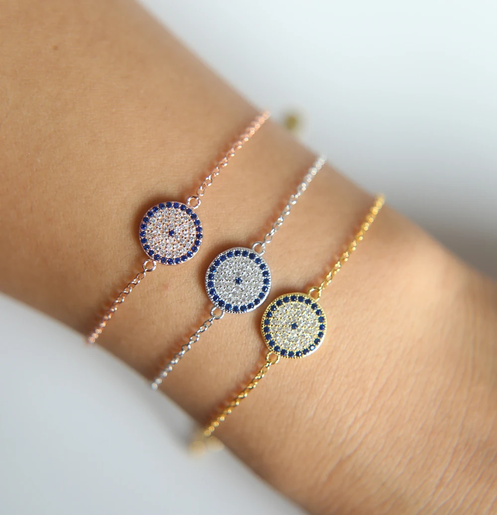 Classic 925 Sterling Silver Women Jewelry Geometric Round Evil Eye Charm Lovely Bracelet