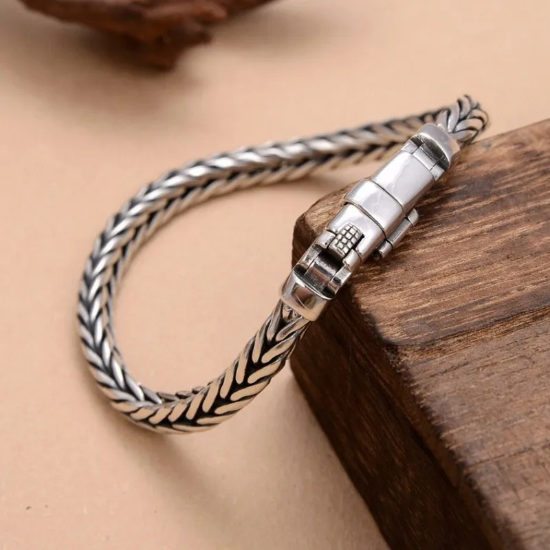 S925 Silver Factory Price handwoven vintage overbearing style personality keel bracelet men's and women's fashion jewelry gift