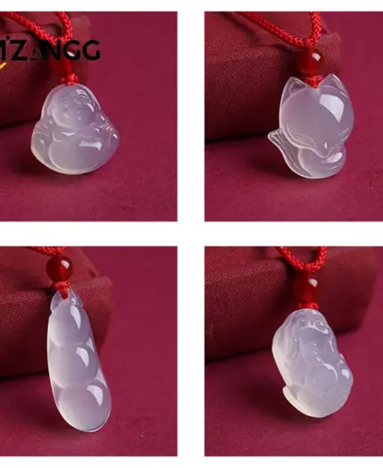 Natural Agate Chalcedony Pendant Peace Buckle Maitreya Buddha Gourd Small Fox Pendant Personality Jewelry Lucky Amulet Gift 1
