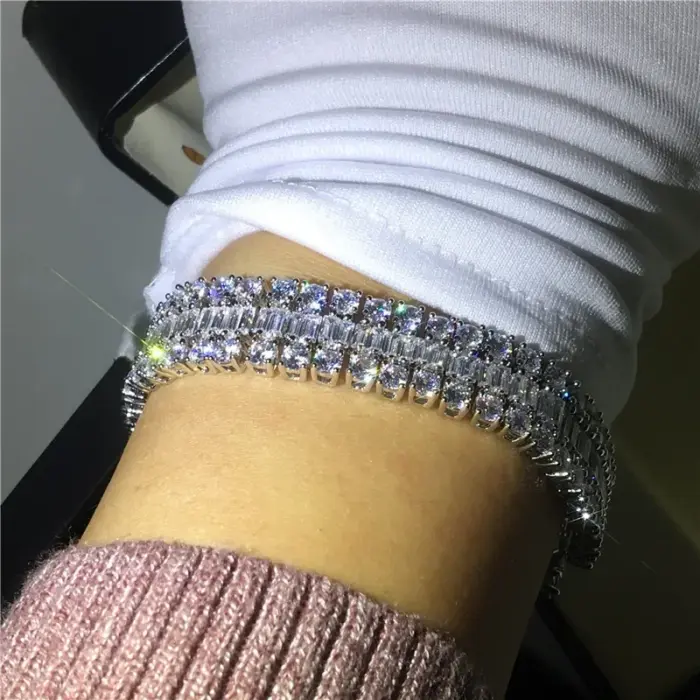 Handmade Lovers Tennis Bracelet Lab Diamond White Gold Filled Party Engagement Bracelets for Women Wedding Accessaries 6