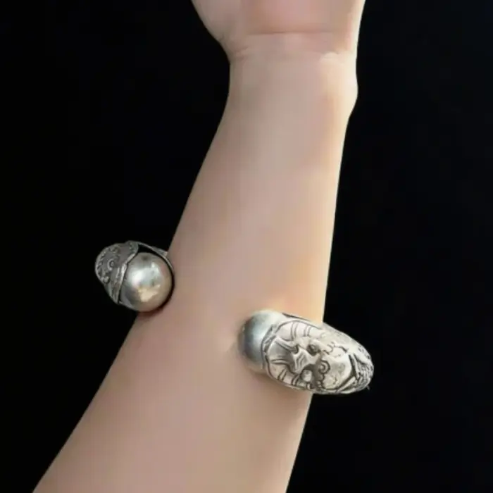 Mai Chuang/Tibetan Silver Chinese Zodiac Embossed Dragon and Phoenix Bangle Accessories Exquisite for Men and Women Couple Gift 5