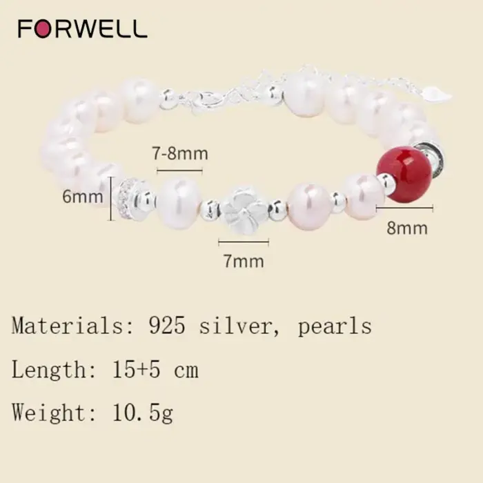 FORWELL Freshwater Pearl Sterling Silver Bracelet Good Luck Bead Exquisite Design Perfect Gift for Girlfriend 4