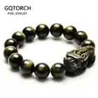 Natural Obsidian Beads Bracelet Gold Color Energy Stone Hand String Pixiu Lucky Brave Troops Women Men Jewelry 1