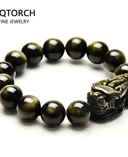 Natural Obsidian Beads Bracelet Gold Color Energy Stone Hand String Pixiu Lucky Brave Troops Women Men Jewelry 1 Natural Obsidian Beads Bracelet Gold Color Energy Stone Hand String Pixiu Lucky Brave Troops Women Men Jewelry 1