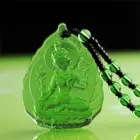Ice Green Crystal Carved Lotus GuanYin Buddhism Lucky Amulet Pendant Charm Tibetan Buddha Religion Beads Necklaces Jewelry Gift 2