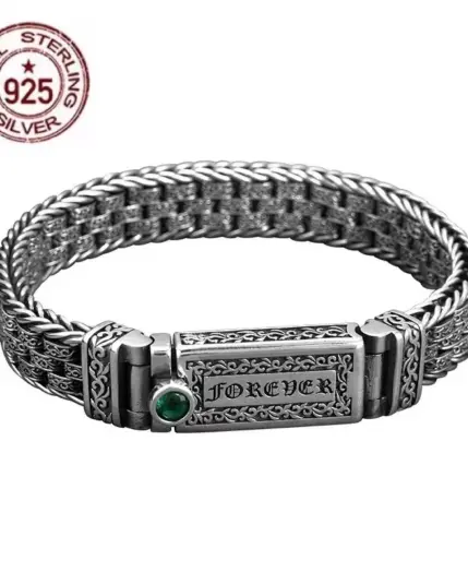 100% Real Solid S925 Silver Punk Retro Men's Lucky Bracelet Silver Tide Creative Personality Jewelry Chain Birthday Gift 1