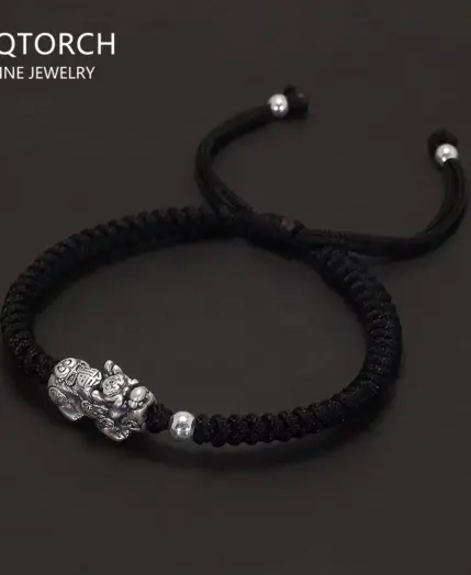 Handmade 999 Pure Silver Feng Shui Pixiu Charms Rope Braided Bracelet Good Luck Wealth Unisex Wristband Friendship Jewelry Gift 1