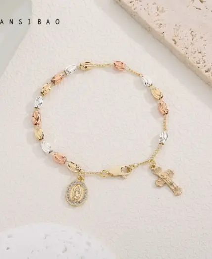 FanSibao Jewellery Women Virgin Mary Rosary Bead Cross Bracelet Charms Chain accessories 2