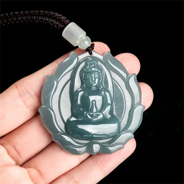 Natural Ice Green Jadeite Carved Fire GuanYin Drop Lucky Pendant Amulet Necklace Certificate Vintage Luxury Jade Gift Jewelry 3